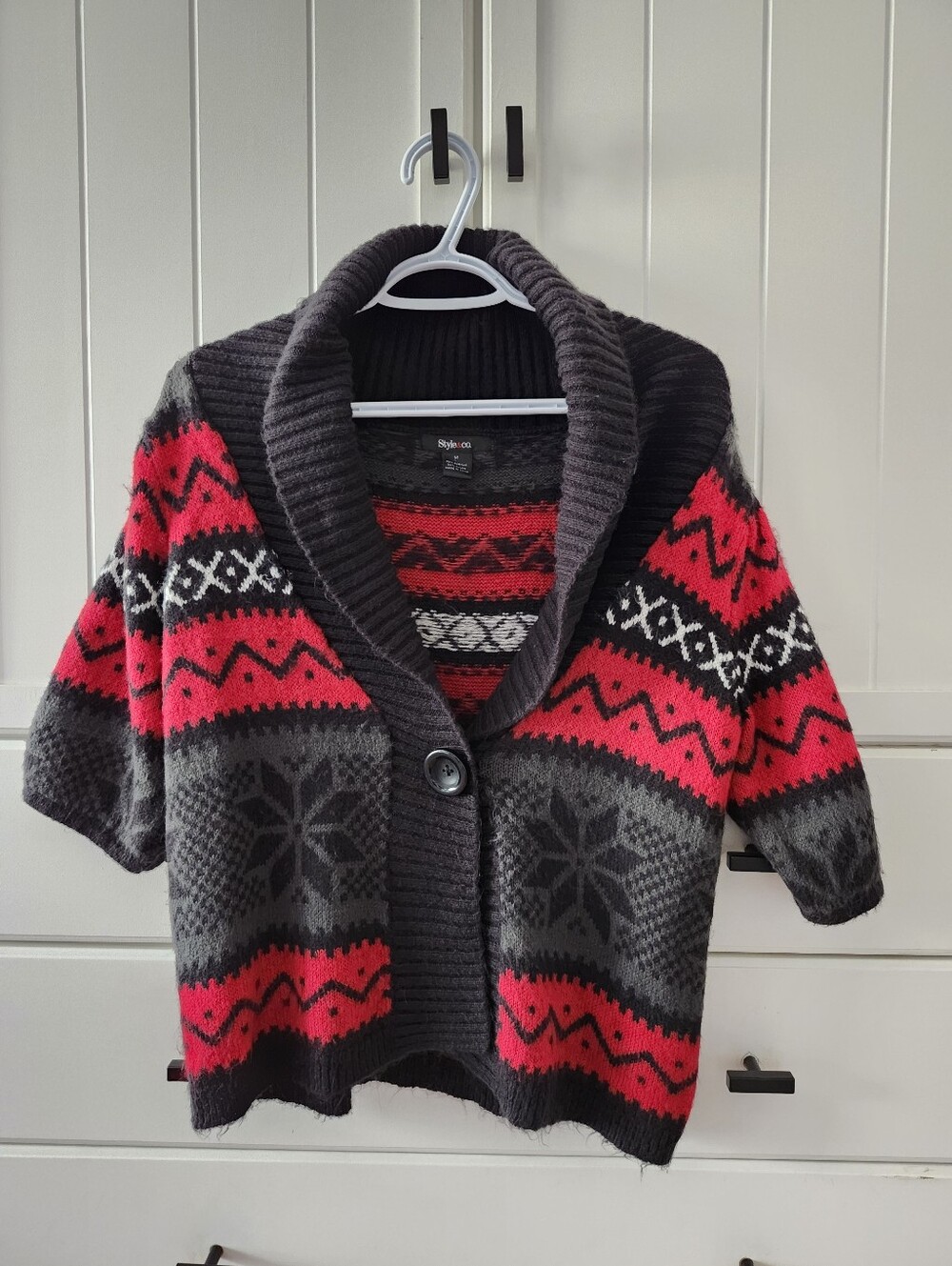 Style & Co Women’s Charcoal & Red Shawl Collar Knit Cardigan Sz M